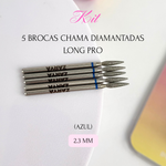 KIT - 5 BROCAS CHAMA DIAMANTADAS LONG PRO (AZUL) - 2.3mm | ZARYA BEAUTY