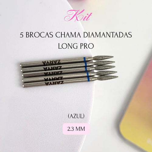 KIT - 5 BROCAS CHAMA DIAMANTADAS LONG PRO (AZUL) - 2.3mm | ZARYA BEAUTY