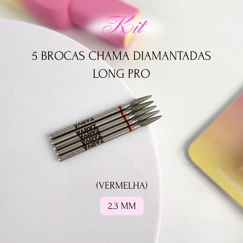 KIT - 5 BROCAS CHAMA DIAMANTADAS LONG PRO (VERMELHA) - 2.3mm
