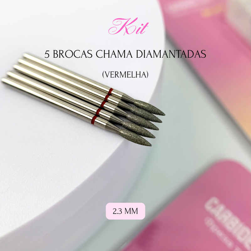 Kit - 5 Brocas Chama Diamantadas (Vermelha) - 2.3mm
