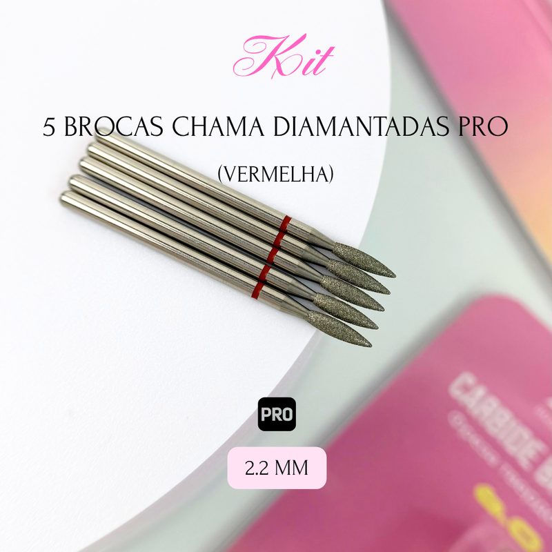 Kit - 5 Brocas Chama Diamantadas Pro (Vermelha) - 2.2mm