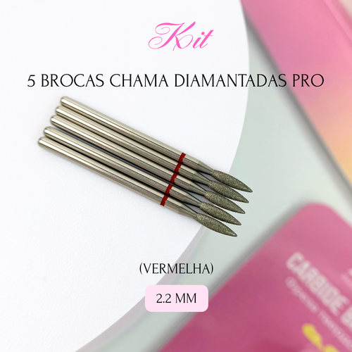 KIT - 5 BROCAS CHAMA DIAMANTADAS PRO (VERMELHA) - 2.2mm