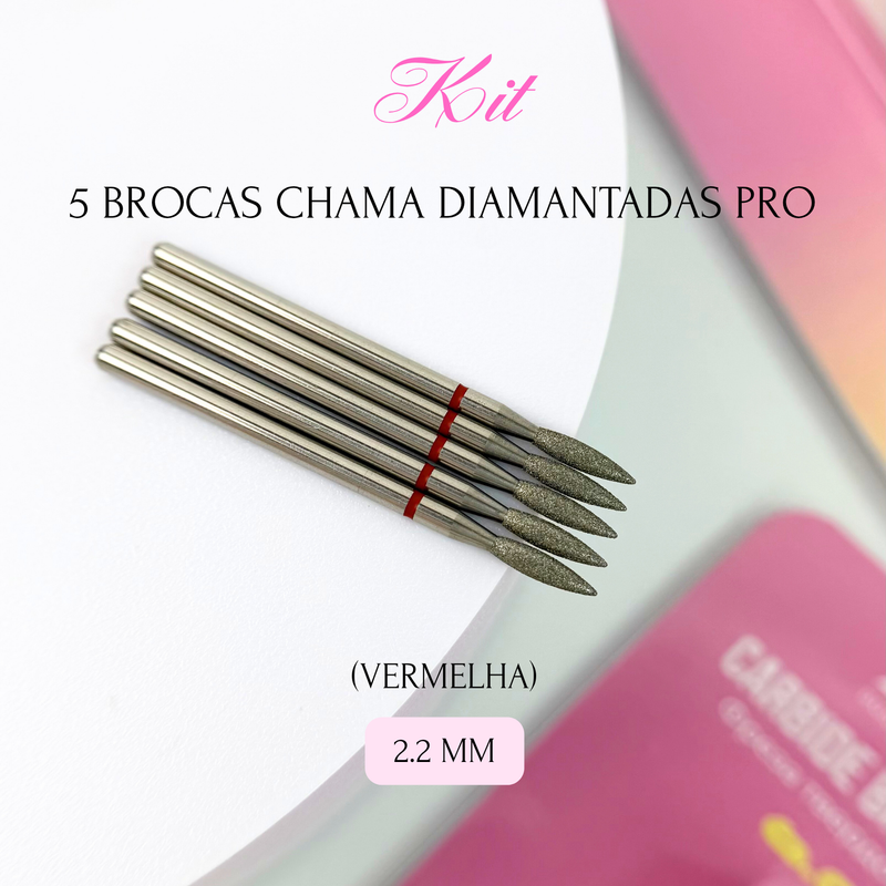 KIT - 5 BROCAS CHAMA DIAMANTADAS PRO (VERMELHA) - 2.2mm